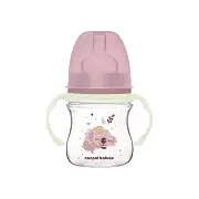 CANPOL BABIES - butelka szeroka antykolkowa ze świecącymi uchwytami PP EasyStart 120ml | Sleepy Koala różowa