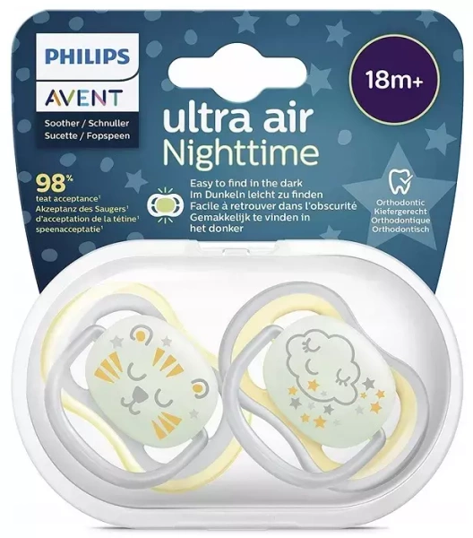PHILIPS AVENT Ultra Air Nighttime - smoczek ortodontyczny 2 szt. | 18 m+