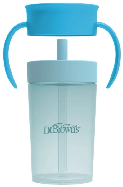 DR BROWN'S Straw to 360° - kubek ze słomką i zaworkiem 300 ml, 9 m+ | Niebieski