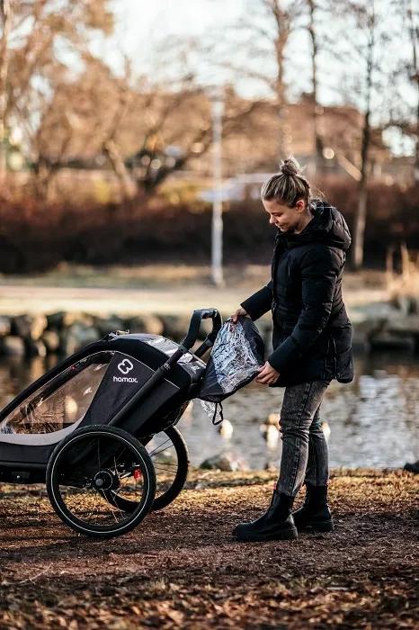 HAMAX Cocoon One - jednoosobowa przyczepka rowerowa z zestawem do biegania | Green/Black