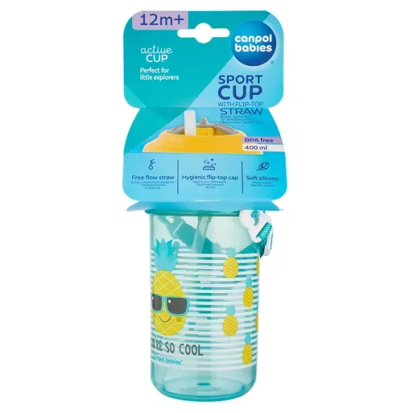 CANPOL BABIES - bidon ze składaną rurką silikonową 400ml SO COOL | Żółty