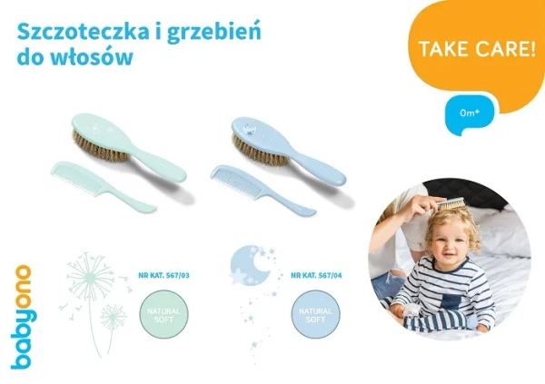 BABYONO - miękka szczotka do włosów z grzebieniem | Niebieska