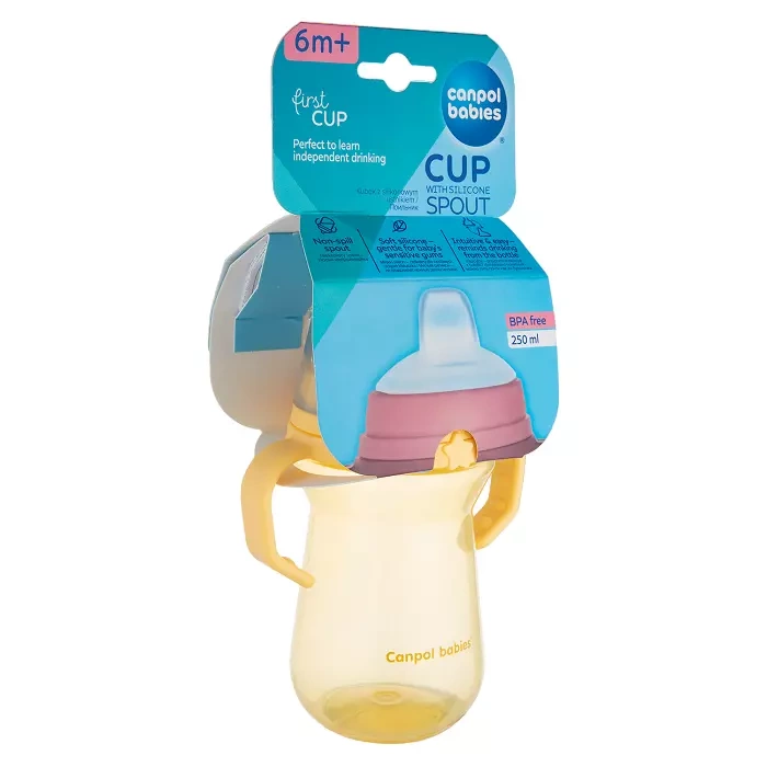 CANPOL BABIES - kubek z silikonowym ustnikiem FirstCup 250ml | żółty