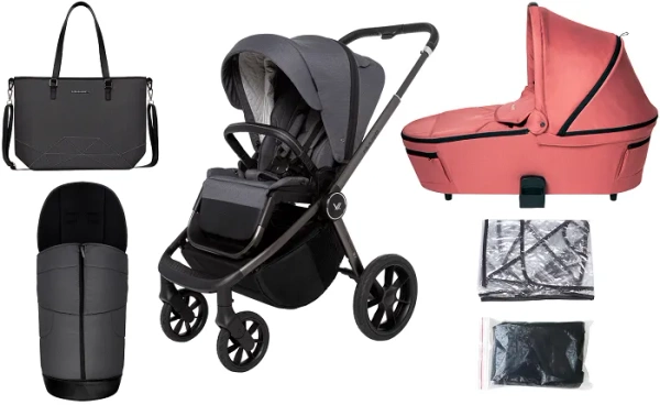 MUUVO Quick SE 2 - wózek wielofunkcyjny, zestaw 2w1 z gondolą Quick 3.0 | Diamond Graphite + Pure Pink (+ ADAPTERY)