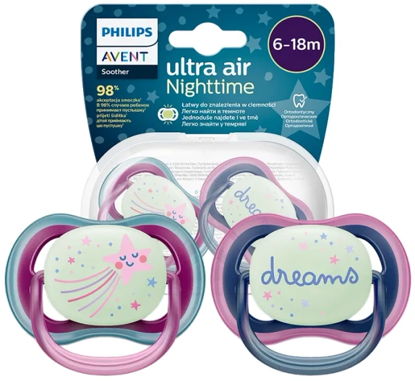 PHILIPS AVENT Ultra Air Nighttime - smoczek ortodontyczny 2 szt. | 6-18 m