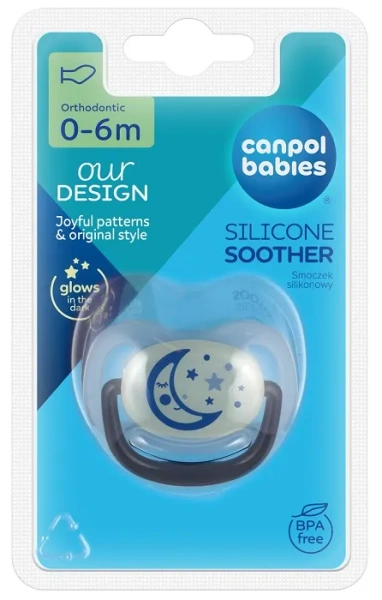 CANPOL BABIES Night Dreams - smoczek uspokajający silikon 0-6 m anatomiczny | niebieski