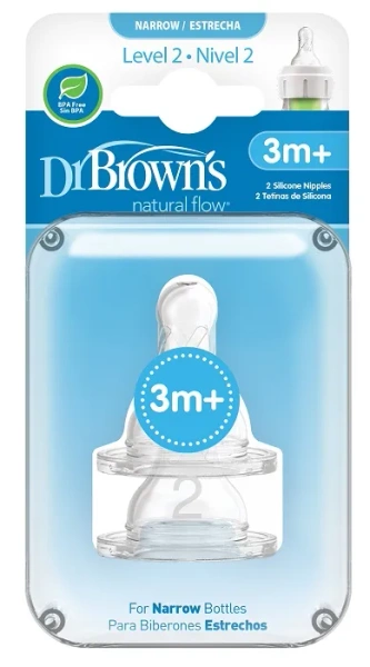 DR BROWN'S - 2 x smoczek standard do wąskiej butelki, poziom 2 | 3-6 miesięcy