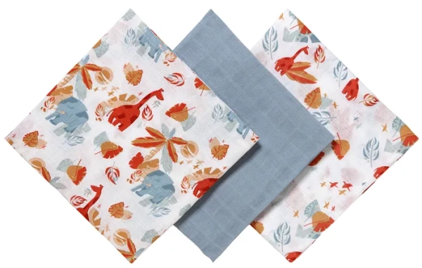 BABYONO - bawełniane pieluszki muślinowe 70x70 cm, zestaw 3 szt. | Szare