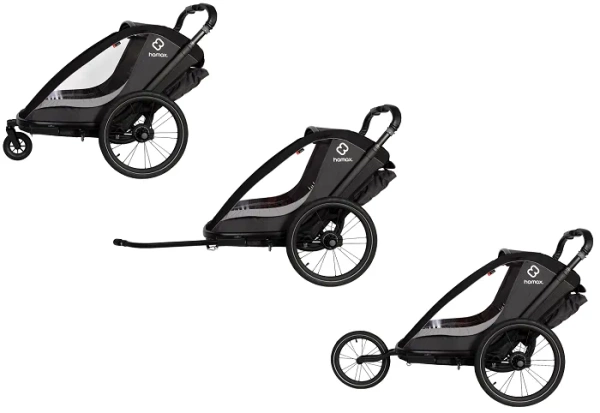 HAMAX Cocoon One - jednoosobowa przyczepka rowerowa z zestawem do biegania | Grey/Black