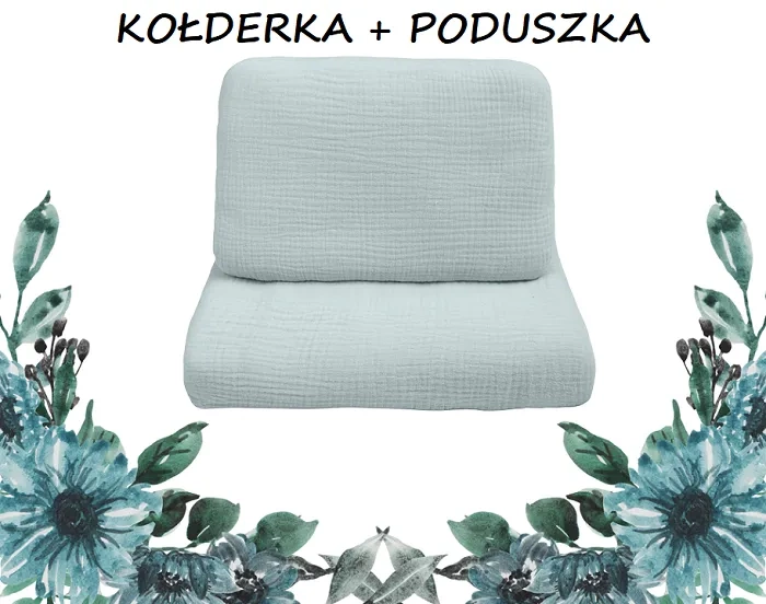 YOONCO - muślinowy komplet: kołderka 80x100 cm + poduszka 22x30 cm | Mięta