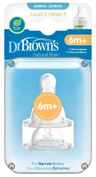 DR BROWN'S - 2 x smoczek standard do wąskiej butelki, poziom 3 | 6-9 miesięcy