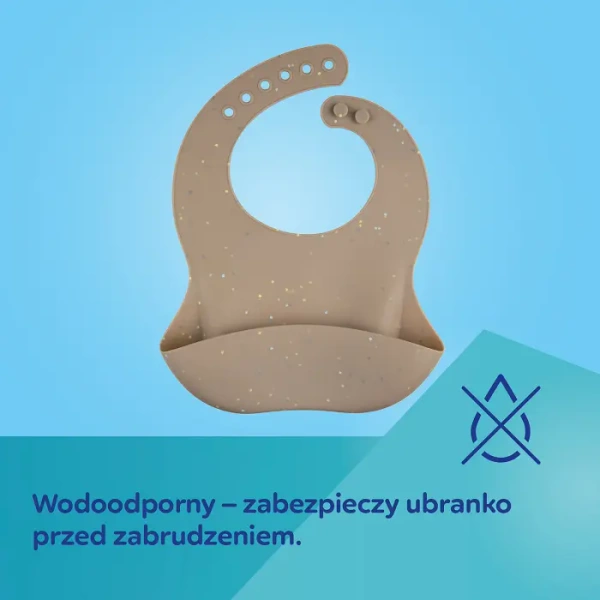 CANPOL BABIES -  śliniak silikonowy z kieszonką DOTS | beżowy