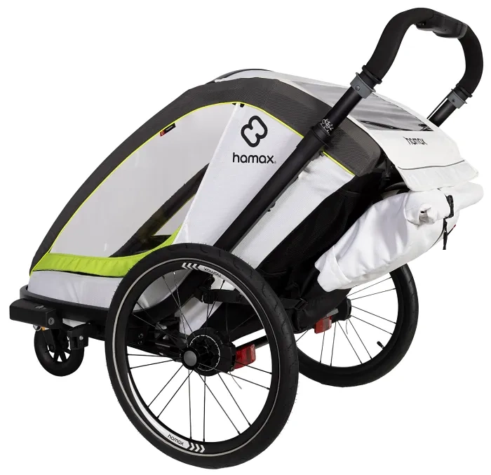 HAMAX Breeze One - jednoosobowa przyczepka rowerowa z zestawem do biegania | White/Green