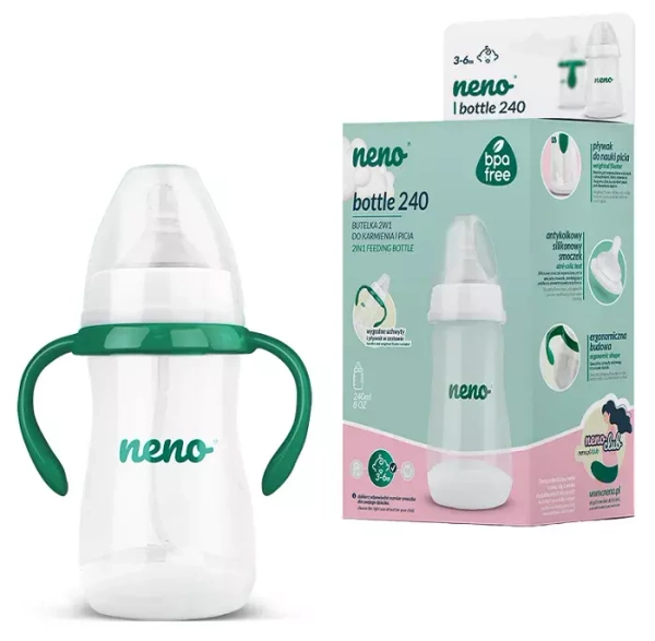 NENO Bottle 240 - butelka do karmienia i nauki picia ze smoczkiem | 240 ml