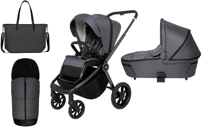 MUUVO Quick SE 2 - wózek wielofunkcyjny, zestaw 2w1 z gondolą Quick 3.0 | Diamond Graphite + Iron Graphite (+ ADAPTERY)
