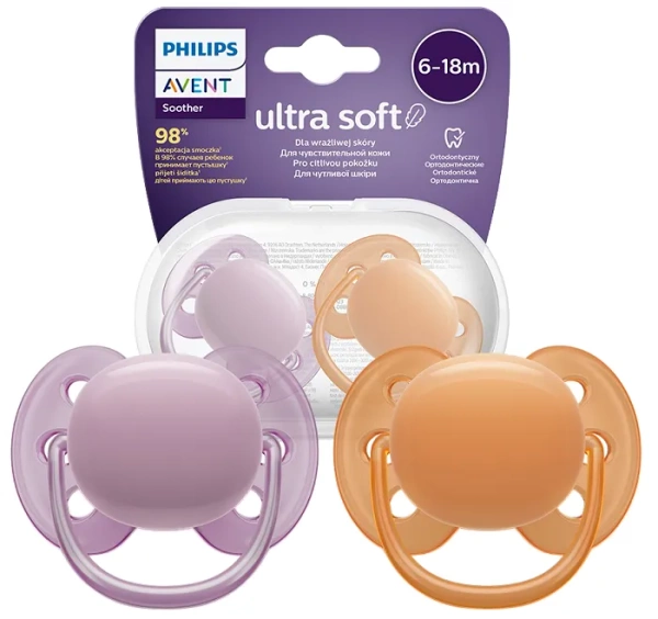 PHILIPS AVENT Ultra Soft - smoczek ortodontyczny 2 szt. | 6-18 m