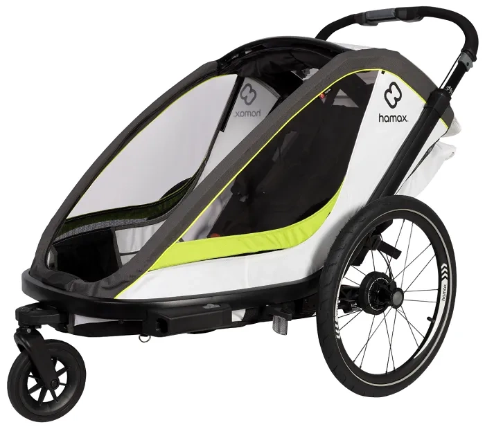 HAMAX Breeze - dwuosobowa przyczepka rowerowa z zestawem do biegania | White/Green