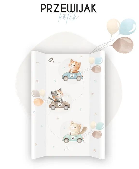 YOONCO - łóżeczko Iwi + komoda + przewijak miękki Kotek | Beż-Buk