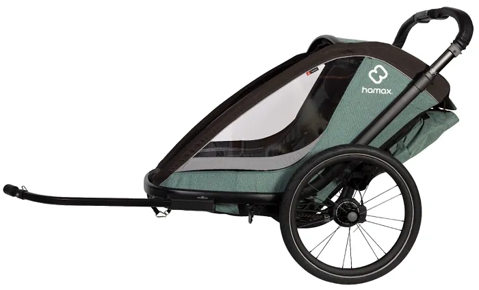 HAMAX Cocoon One - jednoosobowa przyczepka rowerowa z zestawem do biegania | Green/Black