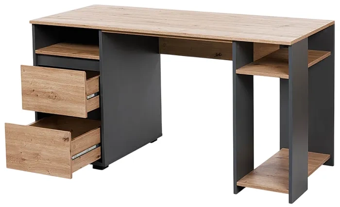 LITTLESKY BY H. KLUPŚ Dalia - biurko młodzieżowe z szufladami i półkami | Antracyt-Dąb