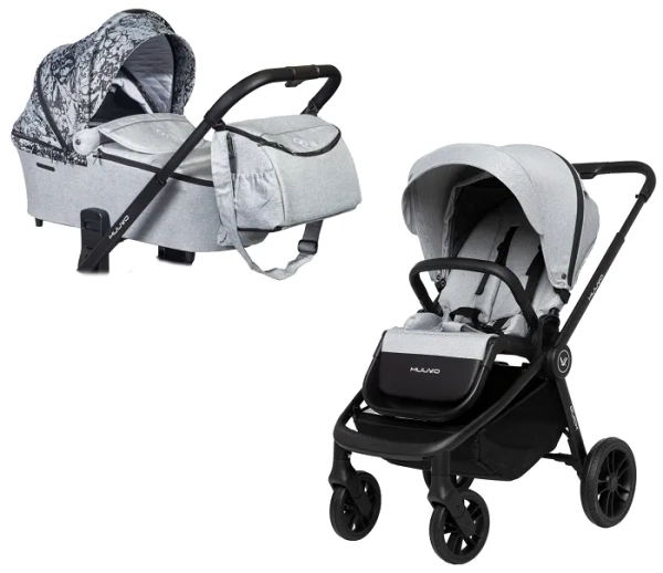 MUUVO Quick - wózek wielofunkcyjny, zestaw 2w1 z gondolą Trendy | Rocky Grey + Magic Flowers (+ ADAPTERY)