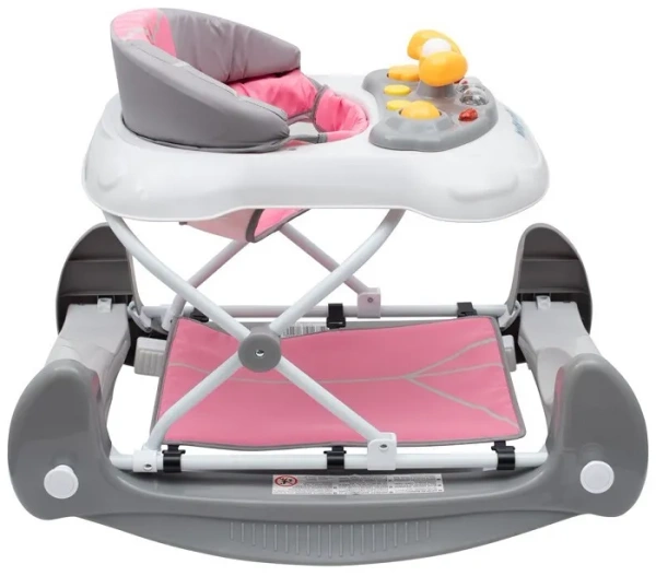 BABY MIX - chodzik 2w1 z bujakiem, kierownicą i silikonowymi kółkami | Różowy