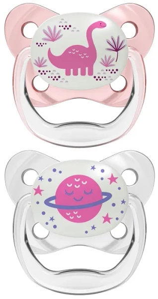 DR BROWN'S Prevent - 2 x smoczek ortodontyczny świecący w ciemności, różowy | 6-18 m