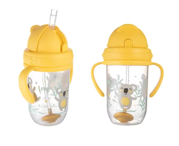 CANPOL BABIES - kubek niekapek z rurką i odważnikiem 270 ml | EXOTIC ANIMALS żółty