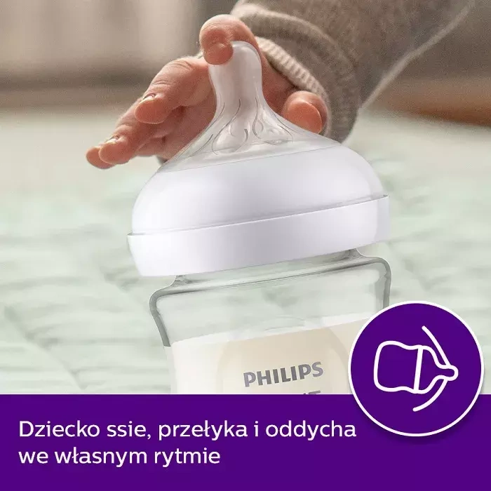PHILIPS AVENT Natural Response - szklana butelka antykolkowa 120 ml | 0 m+