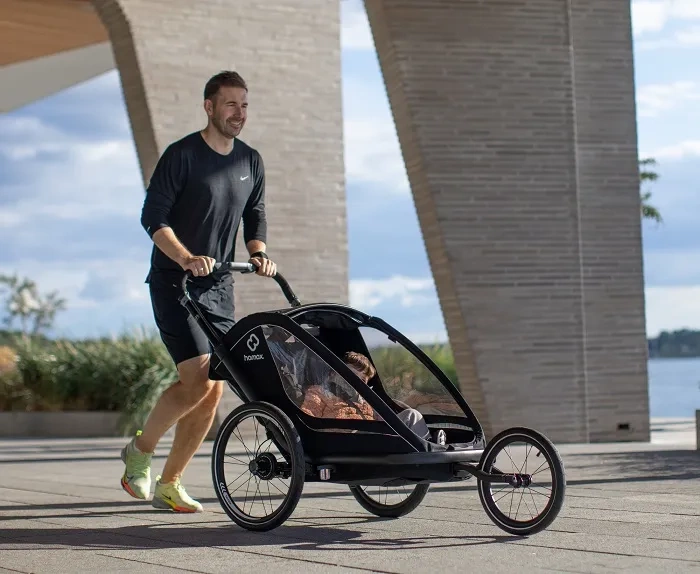 HAMAX Breeze One - jednoosobowa przyczepka rowerowa z zestawem do biegania | Black