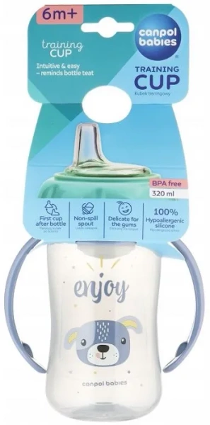 CANPOL BABIES - kubek treningowy ustnik silikonowy 320 ml | CUTE ANIMALS niebieski