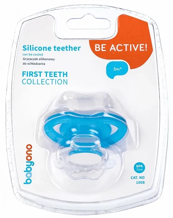 BABYONO Pierwsze Ząbki - silikonowy gryzak do schładzania | Niebieski