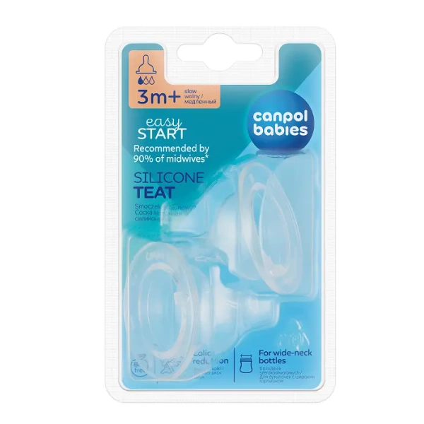 CANPOL BABIES - smoczek silikon wolny do butelki szerokiej 2 szt EasyStart | 3m+