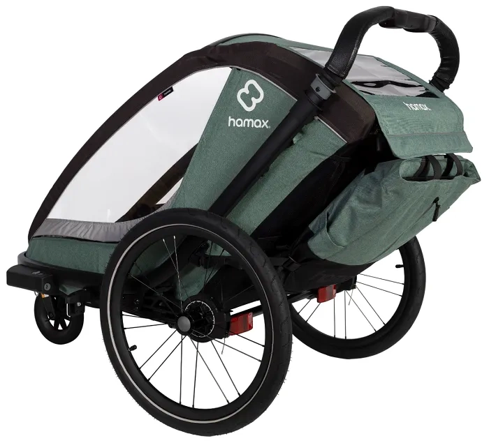 HAMAX Cocoon One - jednoosobowa przyczepka rowerowa z zestawem do biegania | Green/Black