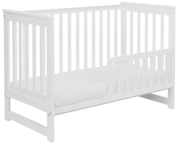 YOONCO - łóżeczko drewniane Iwi z barierką + materac Nature | Białe