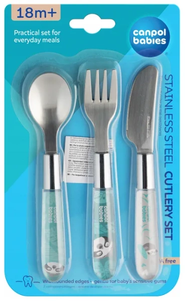 CANPOL BABIES Exotic Animals - sztućce dla dzieci ze stali nierdzewnej 18 m+ | Niebieskie