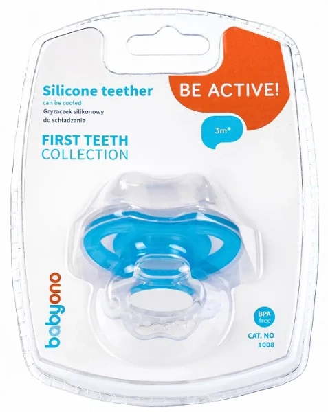BABYONO Pierwsze Ząbki - silikonowy gryzak do schładzania | Niebieski