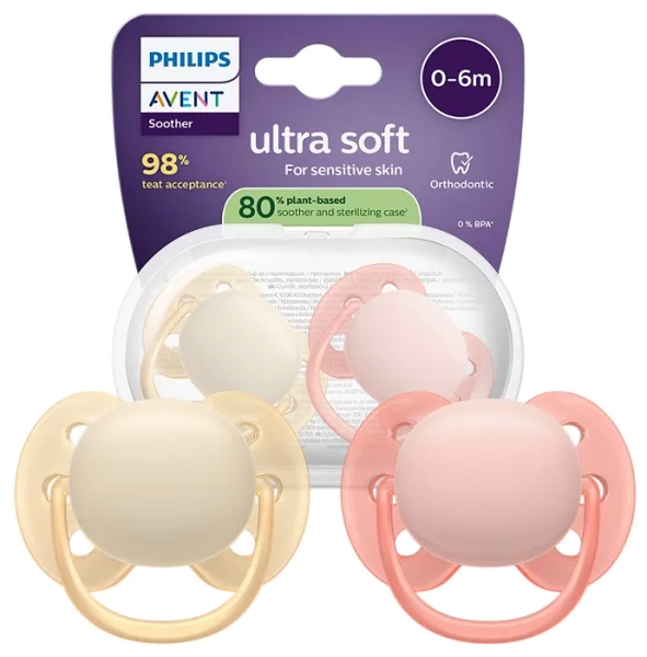 PHILIPS AVENT Ultra Soft - smoczek ortodontyczny 2 szt. | 0-6 m