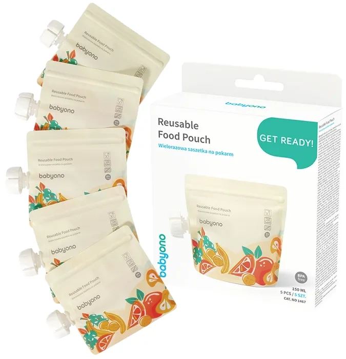 BABYONO - wielorazowe saszetki na mus, kaszkę, deserek | 5 szt.