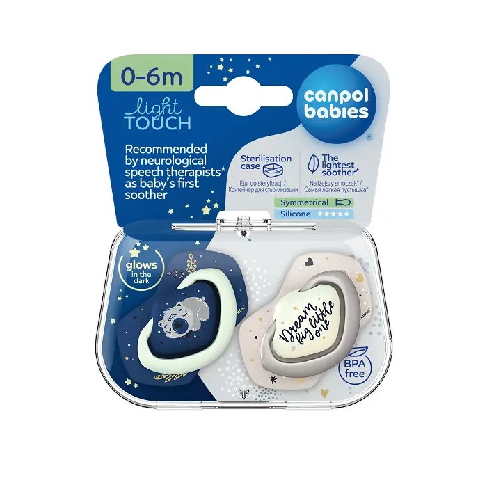 CANPOL BABIES - smoczek silikonowy 0-6m symetryczny świecący w ciemności | SLEEPY KOALA Boy 2szt.