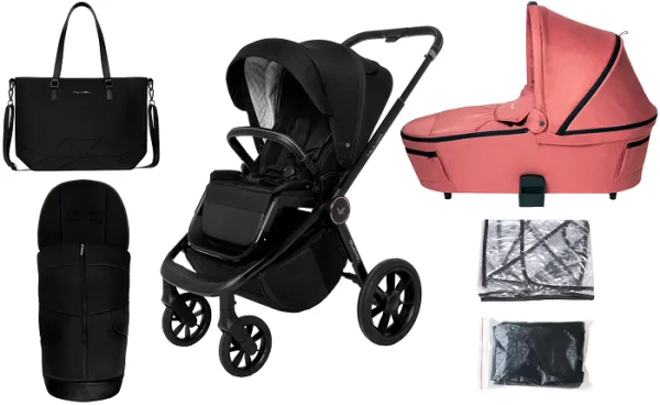MUUVO Quick SE 2 - wózek wielofunkcyjny, zestaw 2w1 z gondolą Quick 3.0 | Chromium Black + Pure Pink