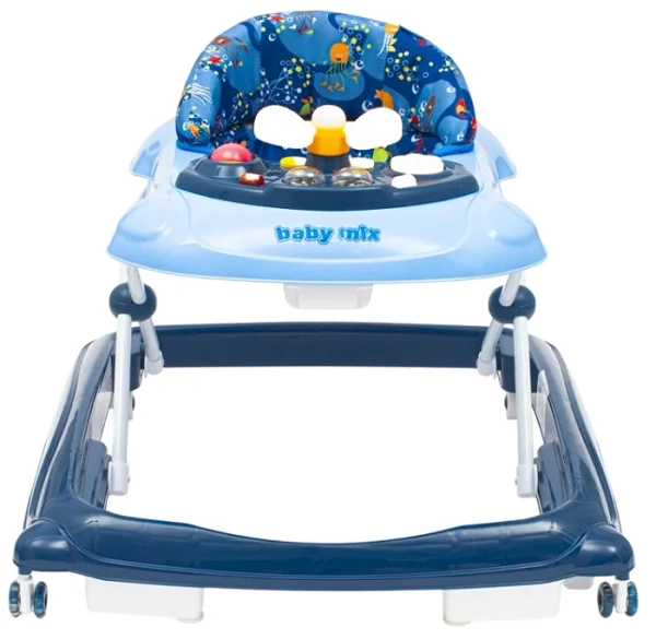 BABY MIX - chodzik z kierownicą i silikonowymi kółkami | Ciemnoniebieski