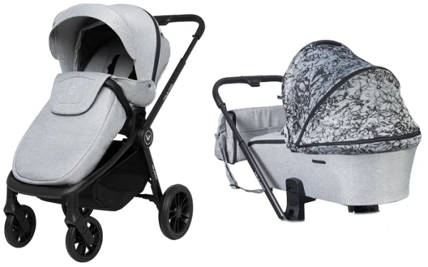 MUUVO Quick - wózek wielofunkcyjny, zestaw 2w1 z gondolą Trendy | Rocky Grey + Magic Flowers (+ ADAPTERY)
