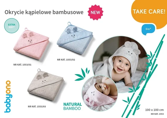 BABYONO Natural Bamboo - okrycie kąpielowe bambusowe 100x100 cm | szare