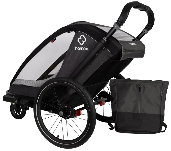 HAMAX Cocoon One - jednoosobowa przyczepka rowerowa z zestawem do biegania | Grey/Black