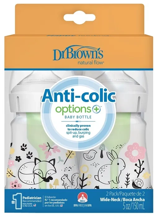 DR BROWN'S Options+ - 2 x antykolkowa, szeroka butelka 150 ml (0 m+) | Las