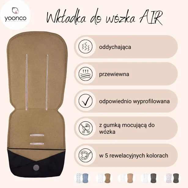 YOONCO - dwustronna, oddychająca wkładka do wózka AIR | Gingko