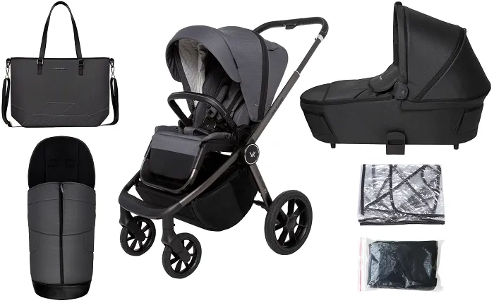 MUUVO Quick SE 2 - wózek wielofunkcyjny, zestaw 2w1 z gondolą Quick 3.0 | Diamond Graphite + Jet Black (+ ADAPTERY)