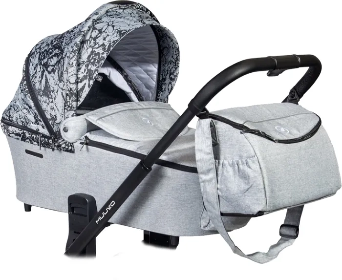 MUUVO Quick - wózek wielofunkcyjny, zestaw 2w1 z gondolą Trendy | Rocky Grey + Magic Flowers (+ ADAPTERY)