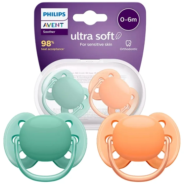 PHILIPS AVENT Ultra Soft - smoczek ortodontyczny 2 szt. | 0-6 m
